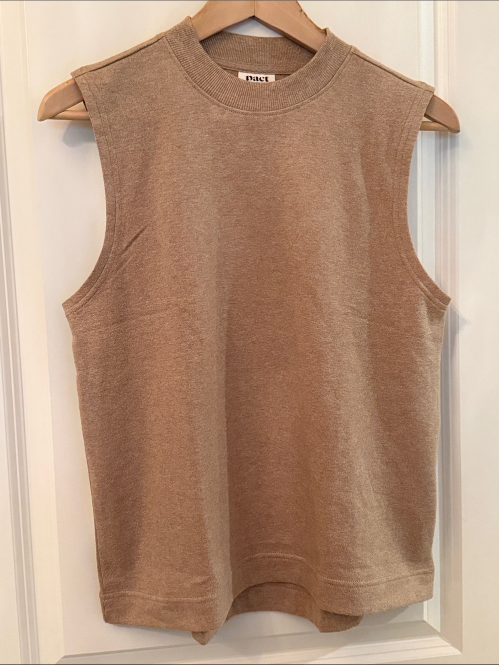 Pact Classic Mock Fine Knit Shell Cotton Sesame Heather Brown Size Medium
